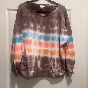 BUCKETLIST Brown and Multicolor Tie-Dye Crew Neck Sweater